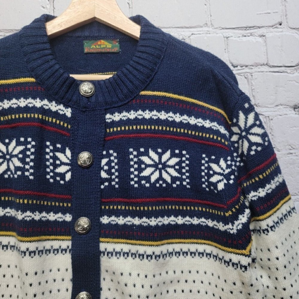 Vintage Alps Knitmeister‎ Nordic Winter Ski Cardigan Sweater Size XL - Picture 5 of 12